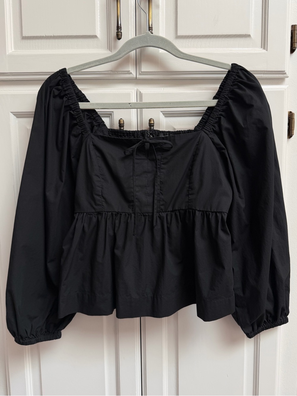J. Crew Square Neck Cotton Poplin Top in Black Cottagecore Style Size 4
